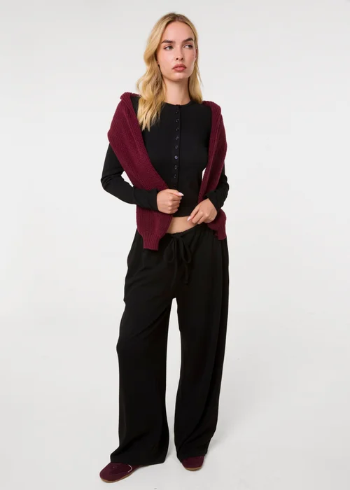 Pink Vanilla Black Ribbed Button Up Cardigan - M Image 1