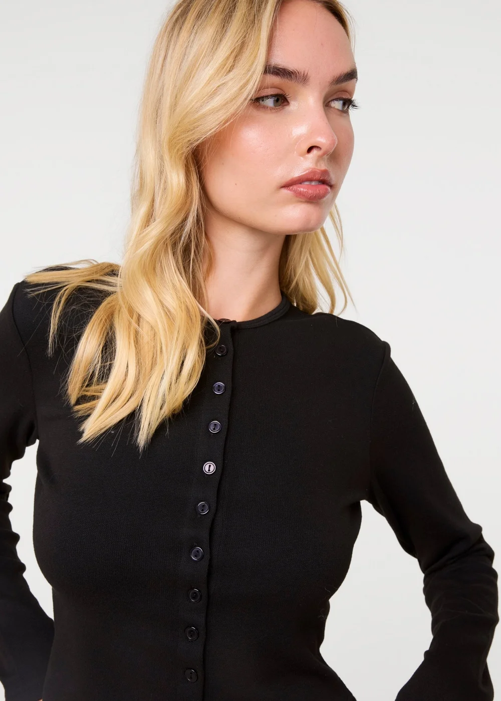 Pink Vanilla Black Ribbed Button Up Cardigan - M Image 3
