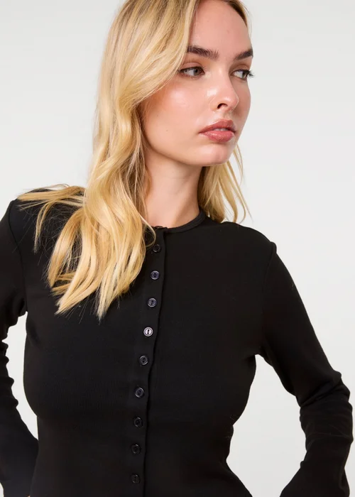 Pink Vanilla Black Ribbed Button Up Cardigan - M Image 3