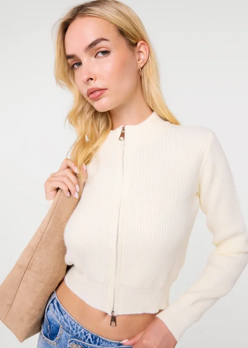Pink Vanilla Ivory Soft Ribbed Zip Through Jumper - S/M Image 3