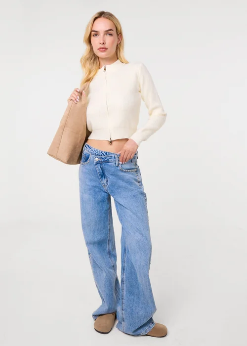 Pink Vanilla Ivory Soft Ribbed Zip Through Jumper - S/M Image 2