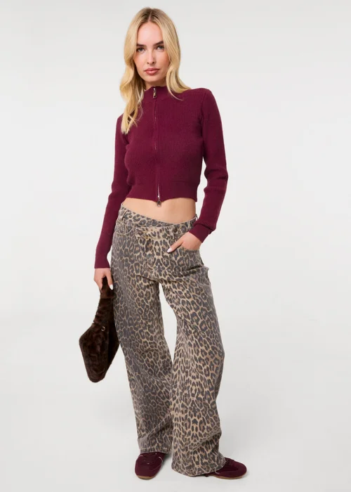 Pink Vanilla Burgundy Soft Ribbed Zip Through Jumper - M/L Image 2