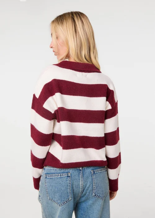 Pink Vanilla Burgundy Stripe Open Collar Rugby Jumper - S/M Image 4