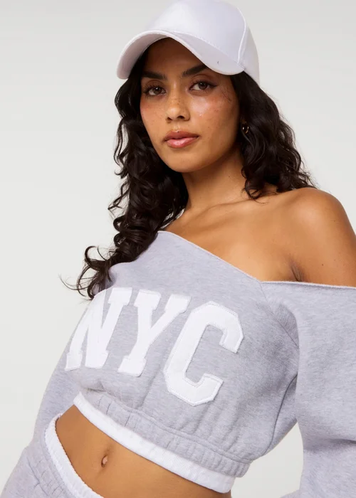 Pink Vanilla Grey Off The Shoulder Graphic Sweatshirt - M Image 3