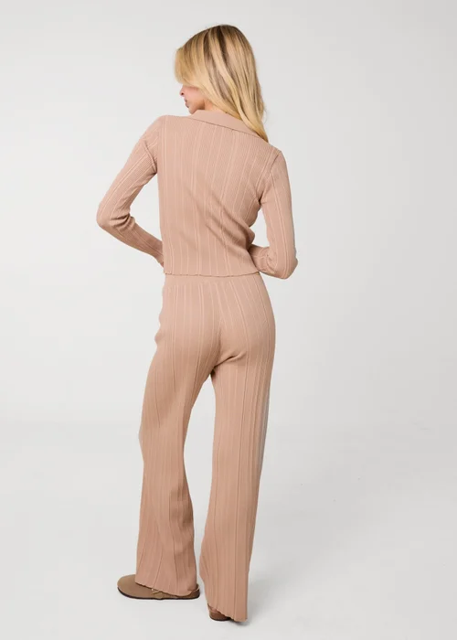 Pink Vanilla Beige Textured Shirt And Wide Leg Trousers Set - M/L Image 5