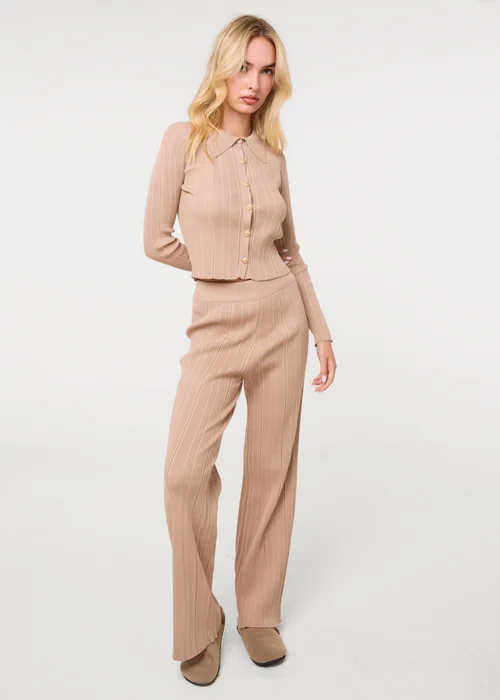 Pink Vanilla Beige Textured Shirt And Wide Leg Trousers Set - M/L Image 3
