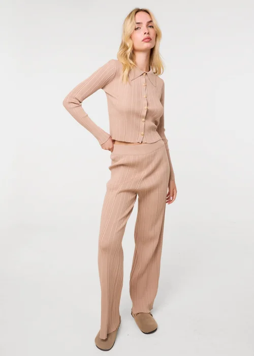 Pink Vanilla Beige Textured Shirt And Wide Leg Trousers Set - M/L Image 4