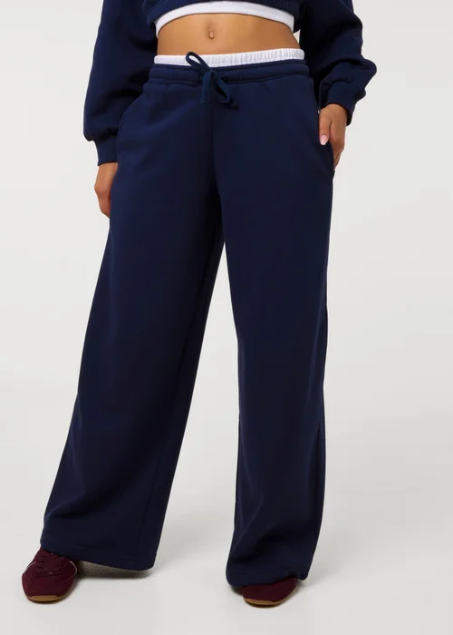 Pink Vanilla Navy Contrast Waist Cuffed Joggers - S Image 2