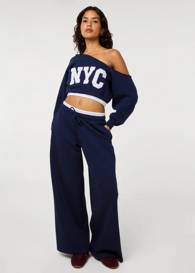 Pink Vanilla Navy Contrast Waist Cuffed Joggers