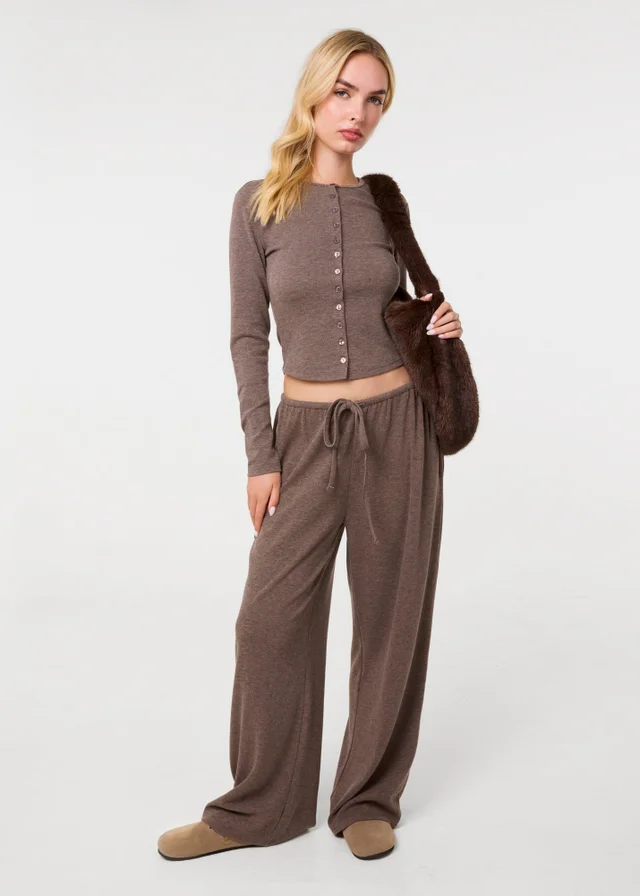 Pink Vanilla Beige Ribbed Drawstring Joggers