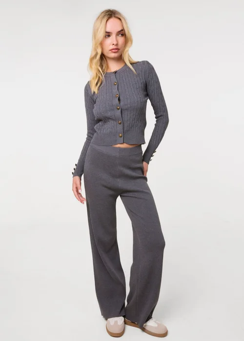 Pink Vanilla Grey Gold Button Cardigan and Wide Leg Trousers Set - S/M Image 3