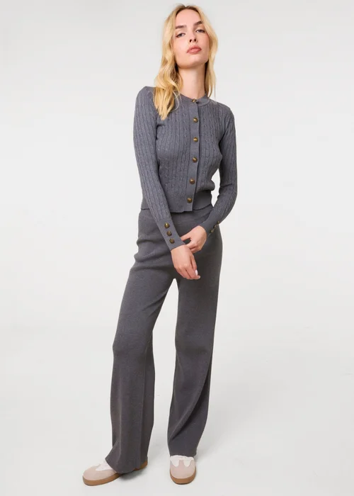 Pink Vanilla Grey Gold Button Cardigan and Wide Leg Trousers Set - S/M Image 1
