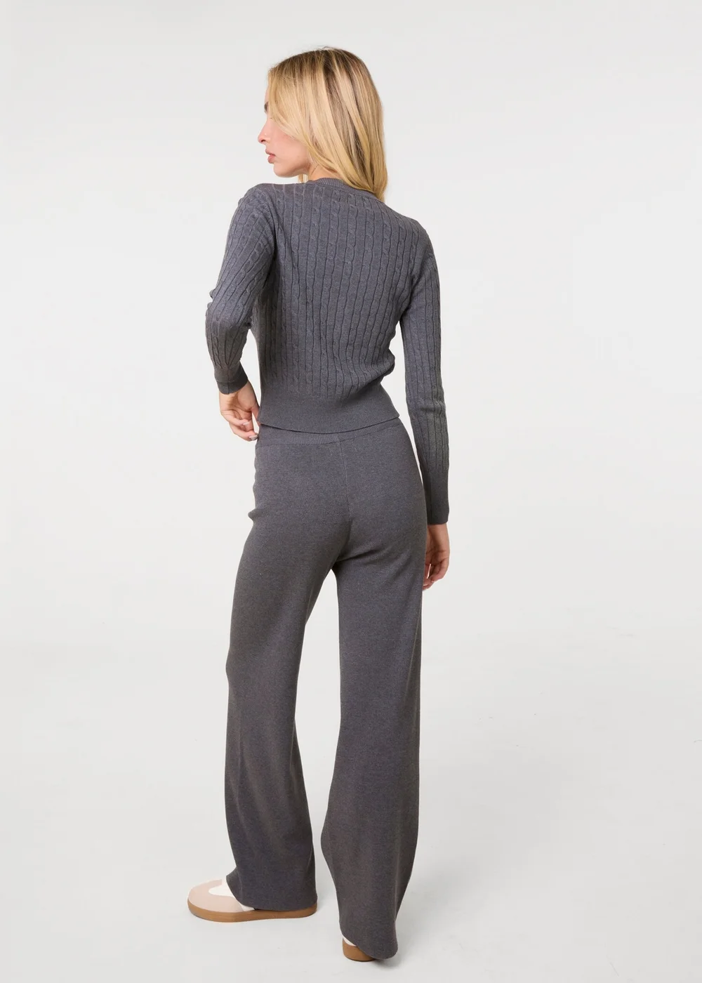 Pink Vanilla Grey Gold Button Cardigan and Wide Leg Trousers Set - S/M Image 4