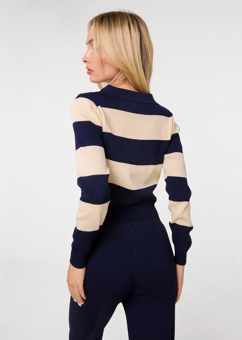 Pink Vanilla Navy Stripe Top & Plain Wide Leg Trousers Set - S/M Image 4