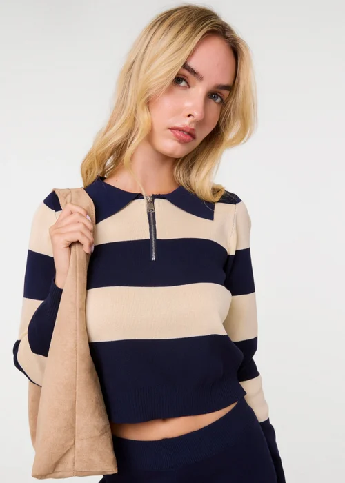 Pink Vanilla Navy Stripe Top & Plain Wide Leg Trousers Set - S/M Image 3