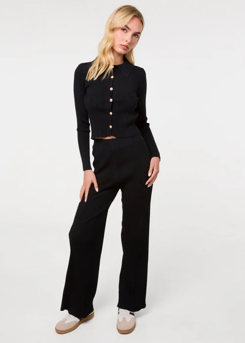 Pink Vanilla Black Textured Shirt And Wide Leg Trousers Set - S/M Image 3