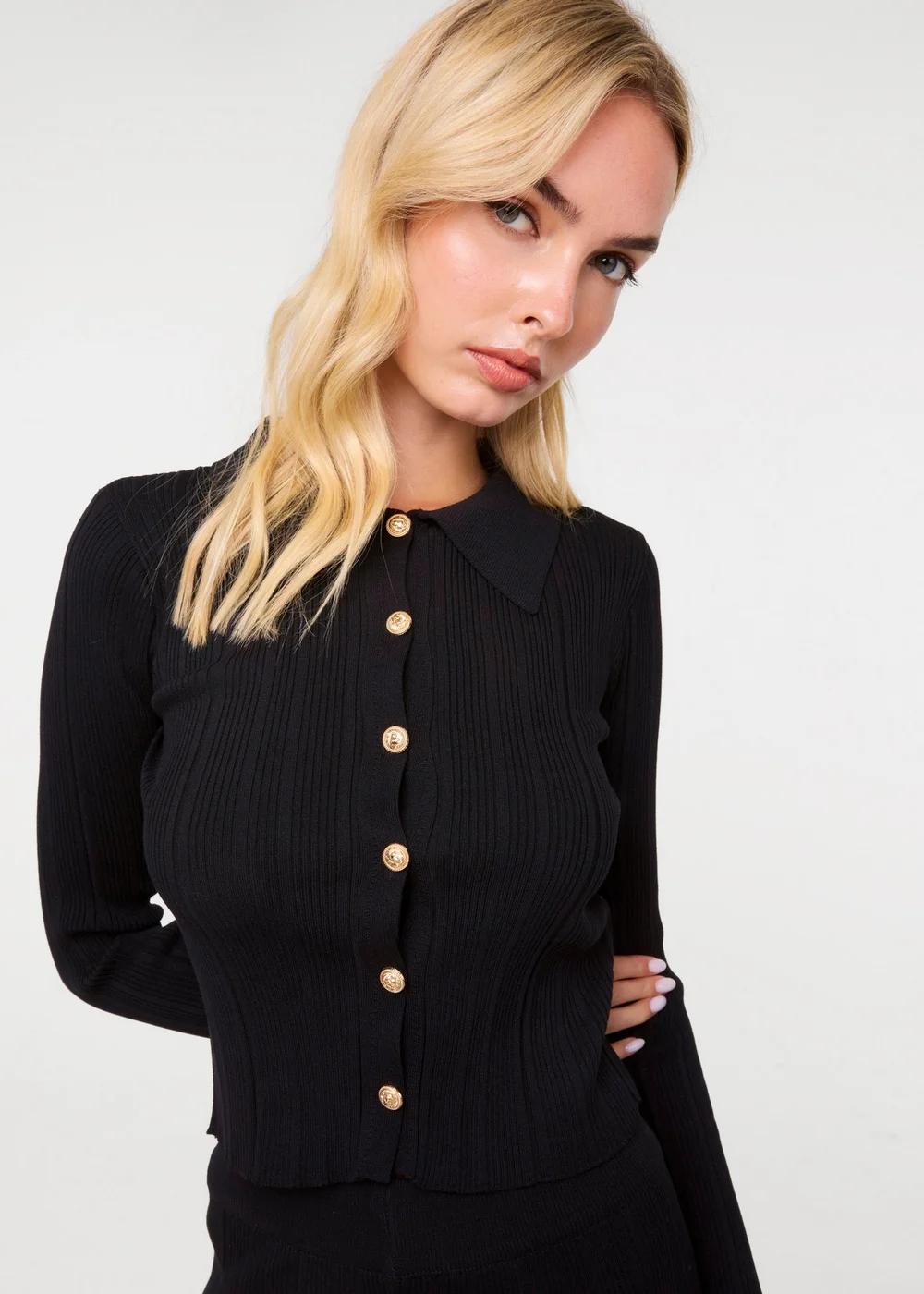 Pink Vanilla Black Textured Shirt And Wide Leg Trousers Set - S/M Image 2