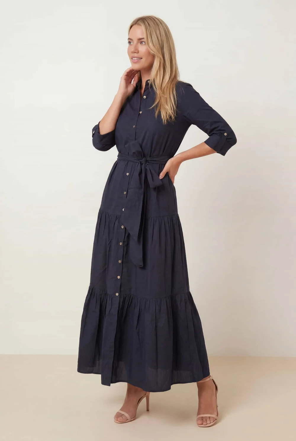 Style Cheat Navy Cotton Shirt Tiered Maxi Dress - 6 Image 2