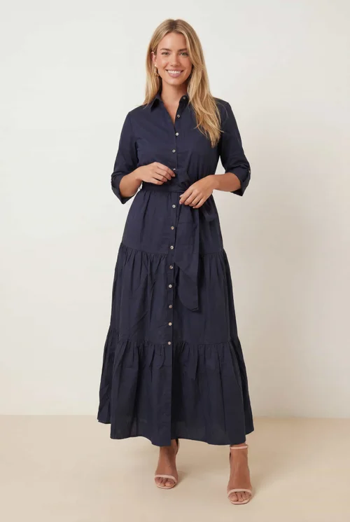 Style Cheat Navy Cotton Shirt Tiered Maxi Dress - 6 Image 1