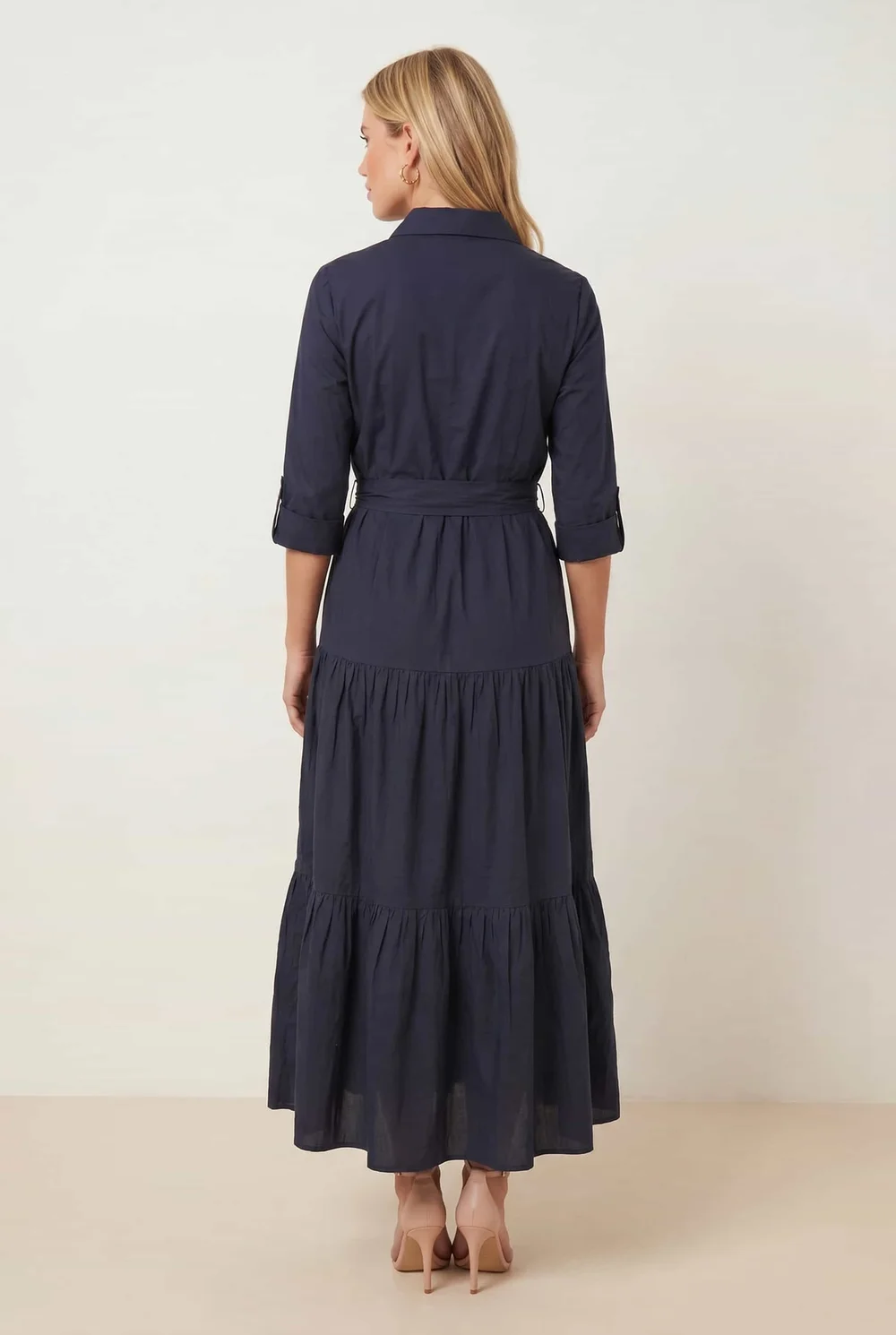 Style Cheat Navy Cotton Shirt Tiered Maxi Dress - 6 Image 3
