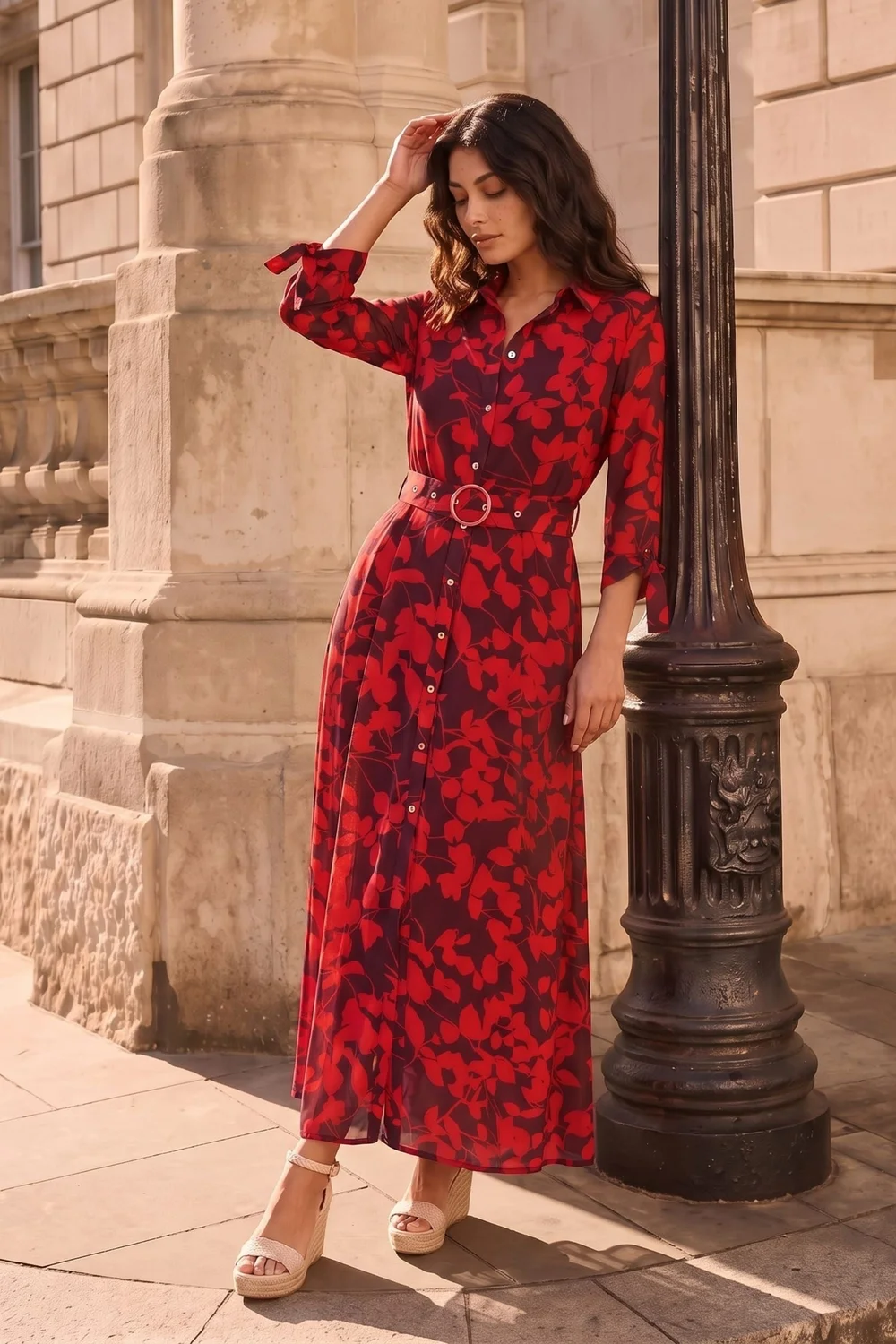 Style Cheat Daphne Belted Red Floral Maxi Dress - 14 Image 1