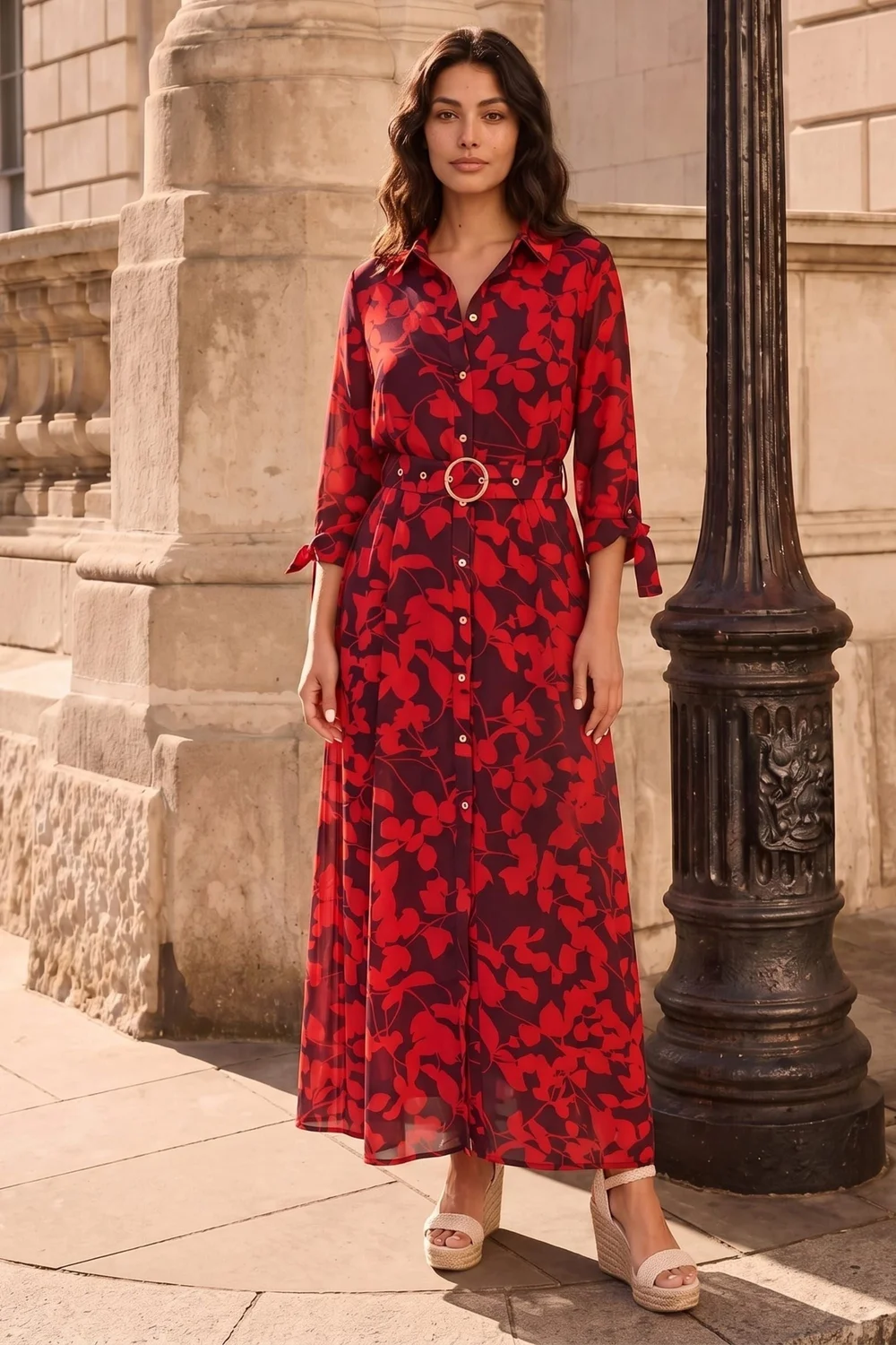 Style Cheat Daphne Belted Red Floral Maxi Dress - 14 Image 2
