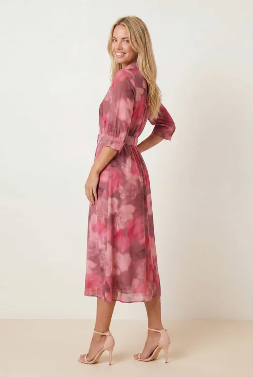 Style Cheat Pink Daphne Shirt Watercolour Floral Midi Dress - 10 Image 3
