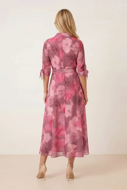 Style Cheat Pink Daphne Shirt Watercolour Floral Midi Dress - 10 Image 4