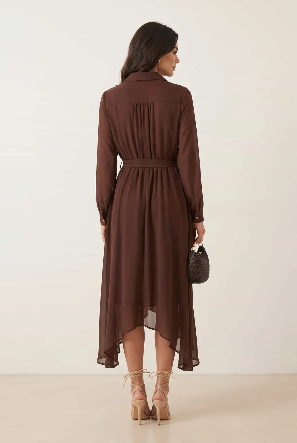 Style Cheat Brown Hanky Hem Belted Midi Dress - 18 Image 3