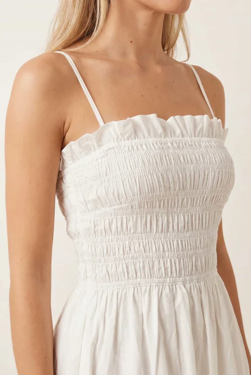 Style Cheat White Betty Cotton Shirred Bandeau Dress - 12 Image 3