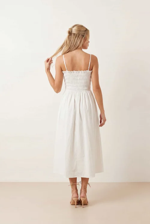 Style Cheat White Betty Cotton Shirred Bandeau Dress - 12 Image 4