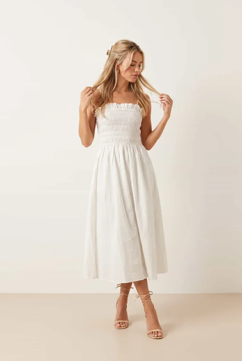 Style Cheat White Betty Cotton Shirred Bandeau Dress - 12 Image 2
