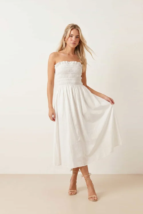 Style Cheat White Betty Cotton Shirred Bandeau Dress - 12 Image 1