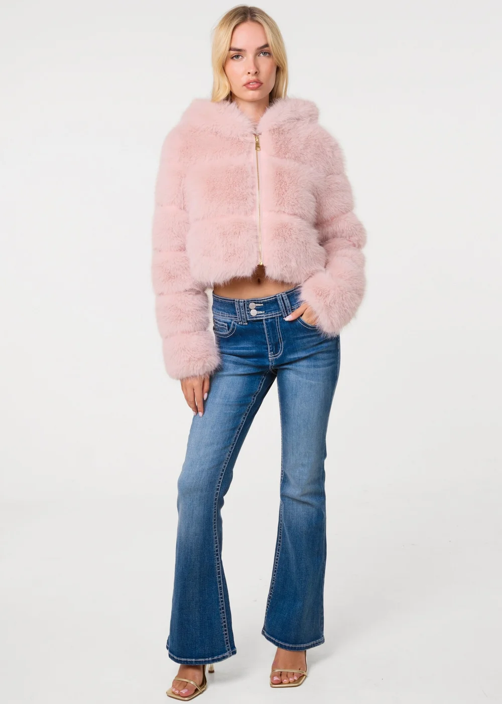 Pink Vanilla Pink Hooded Faux Fur Cropped Coat - M/L Image 2