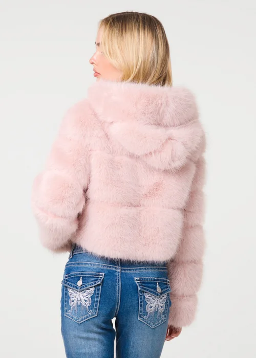 Pink Vanilla Pink Hooded Faux Fur Cropped Coat - M/L Image 4