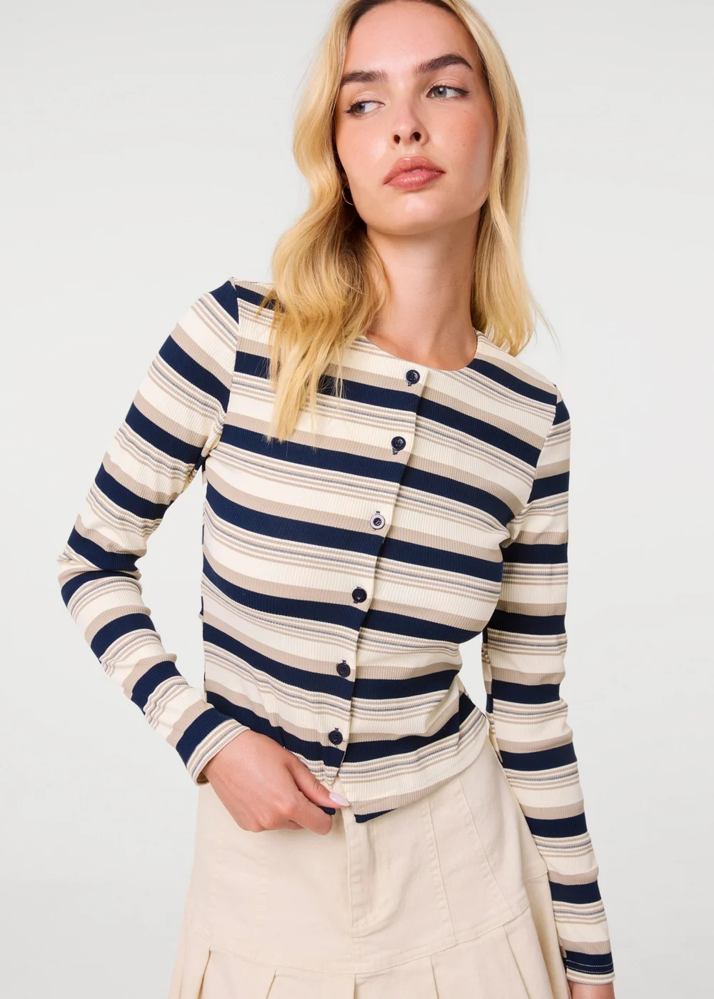 Pink Vanilla Multi Button Front Stripe Top - M/L Image 1