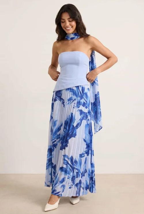 Style Cheat Floral Madelaine Bandeau Midi Dress in Blue - 12 Image 1