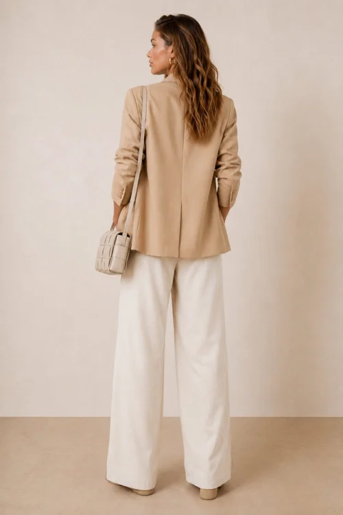 Style Cheat Cream Belted High-Waist Wide Leg Trousers - 12 Image 3