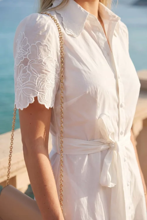 Style Cheat White Laser Cut Shirt Midi Dress - 16 Image 2