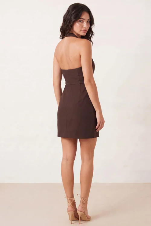 Style Cheat Chocolate Brown Tilly Mini Halter Dress - 6 Image 4