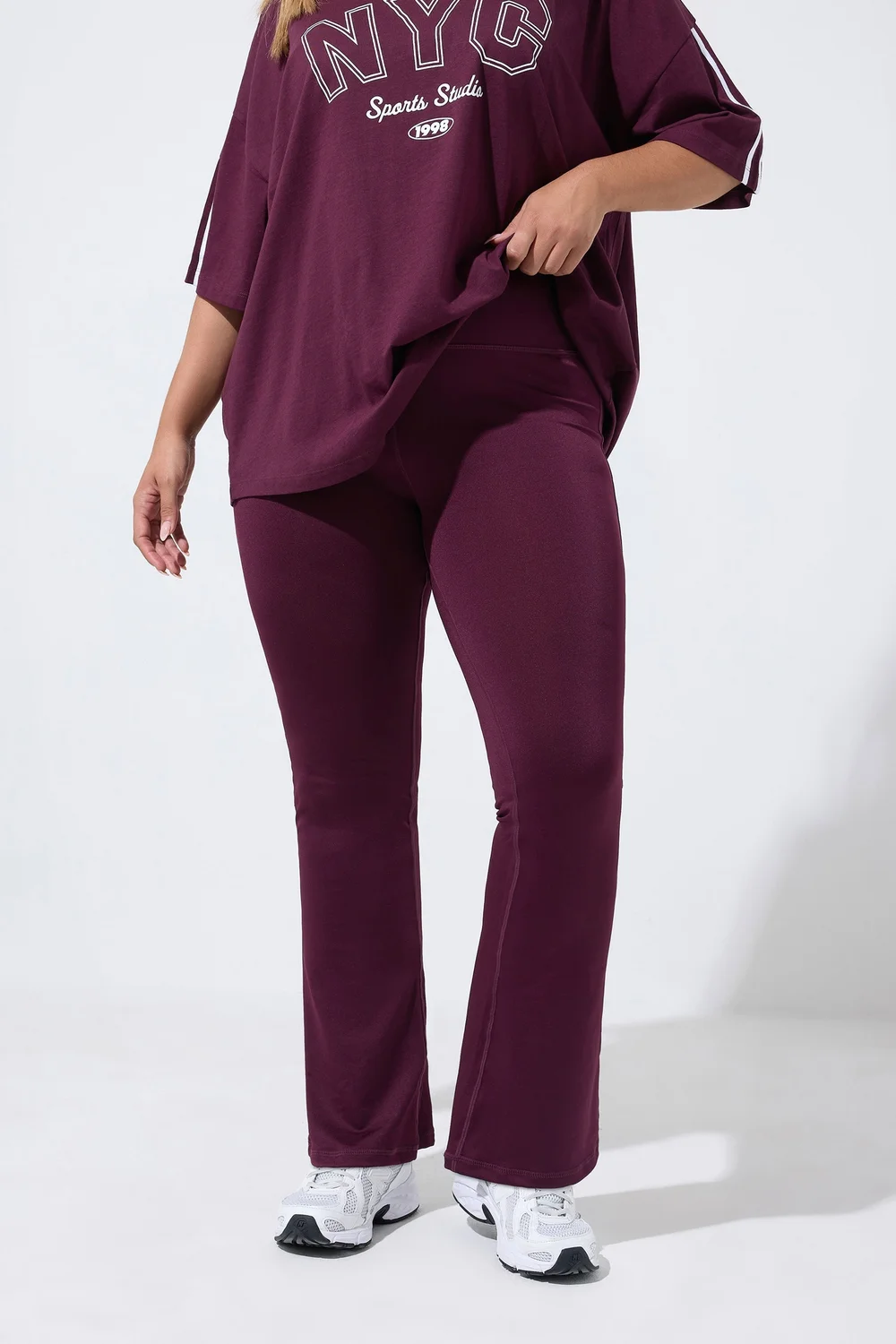 Yours Curve Burgundy Red Active Flared Leggings - 16 Image 1