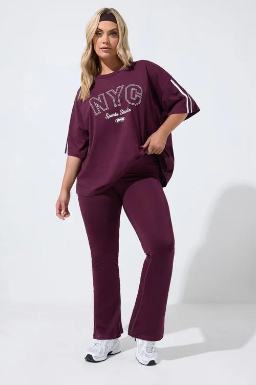 Yours Curve Burgundy Red Active Flared Leggings - 16 Image 2