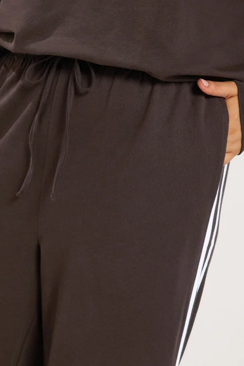 Yours Curve Chocolate Brown Side Stripe Wide Leg Joggers - 12/L30 Image 4