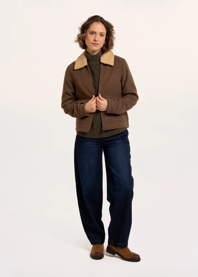 Brakeburn Brown Hemlock Faux Fur Collar Textured Coat