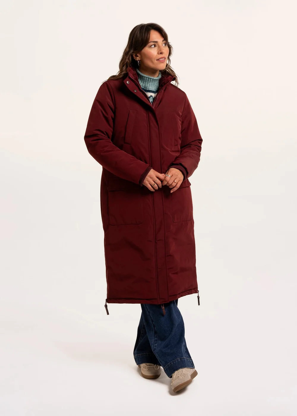 Brakeburn Burgundy Poplar Flat Front Funnel Neck Puffer Long Line Coat - 16 Image 5