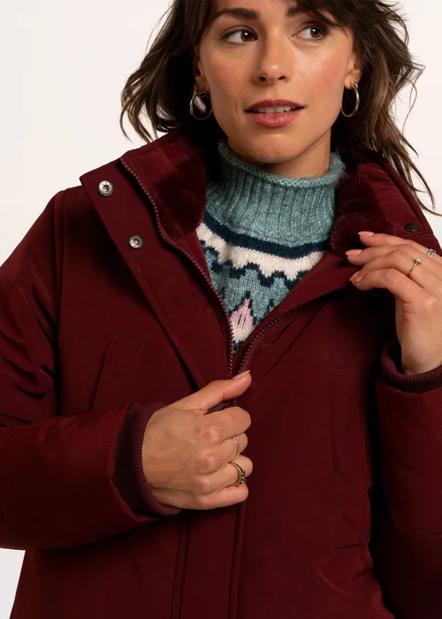 Brakeburn Burgundy Poplar Flat Front Funnel Neck Puffer Long Line Coat - 16 Image 4