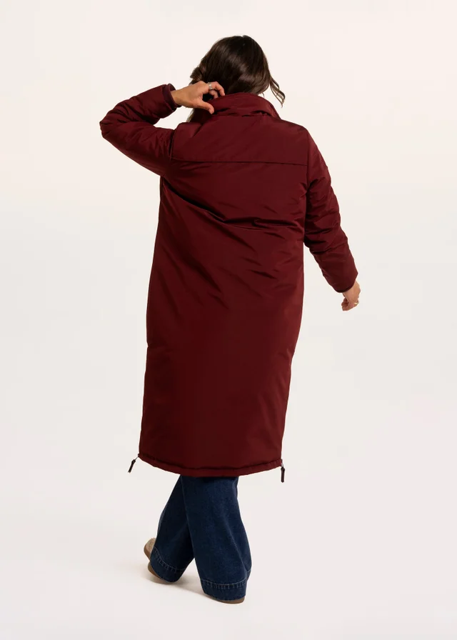 Brakeburn Burgundy Poplar Flat Front Funnel Neck Puffer Long Line Coat
