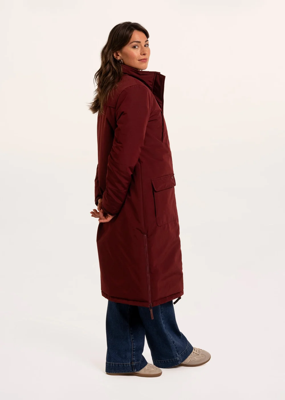 Brakeburn Burgundy Poplar Flat Front Funnel Neck Puffer Long Line Coat - 16 Image 3