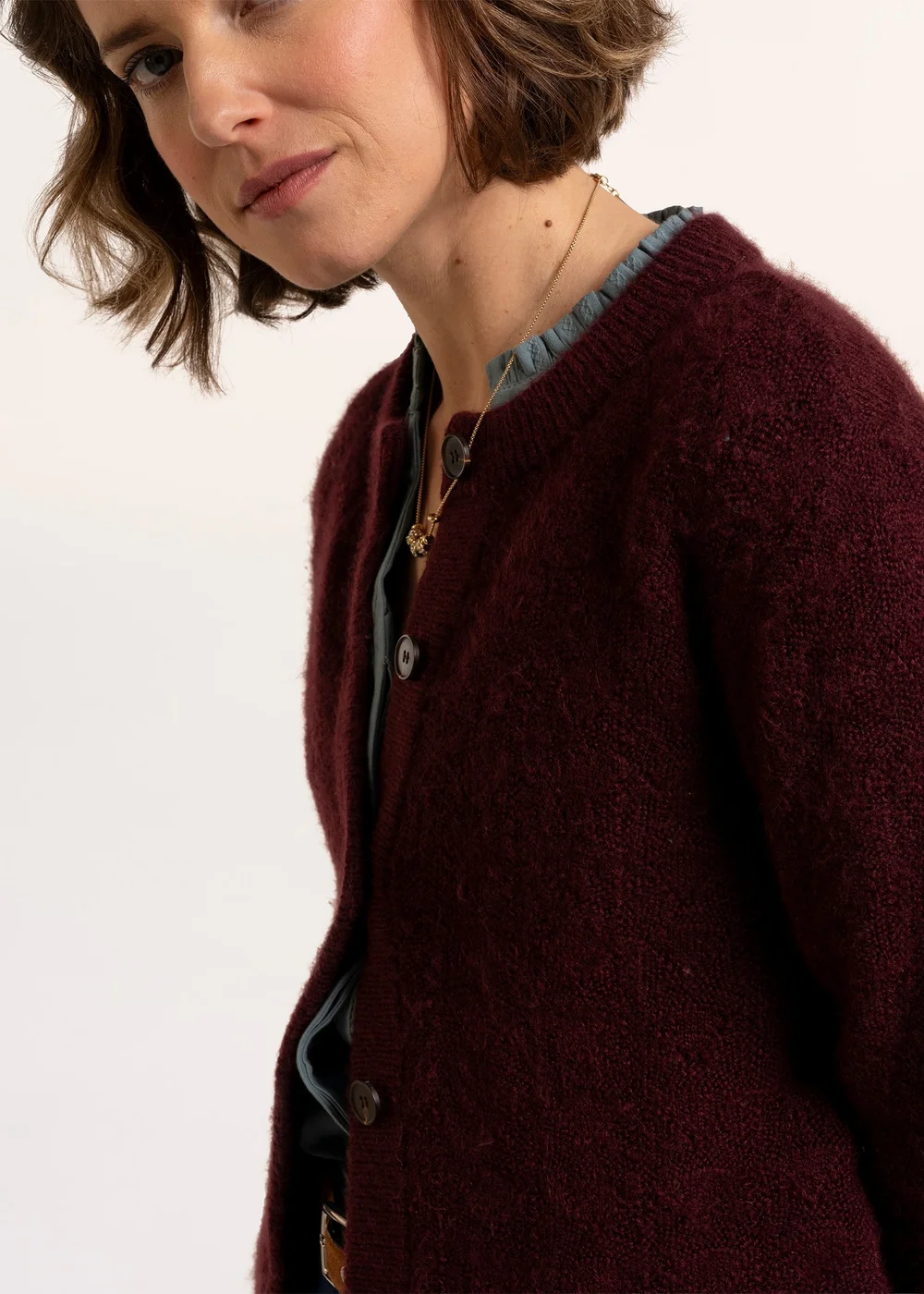 Brakeburn Burgundy Karla Chunky Fan Stitch Knitted Cardigan - 14 Image 4