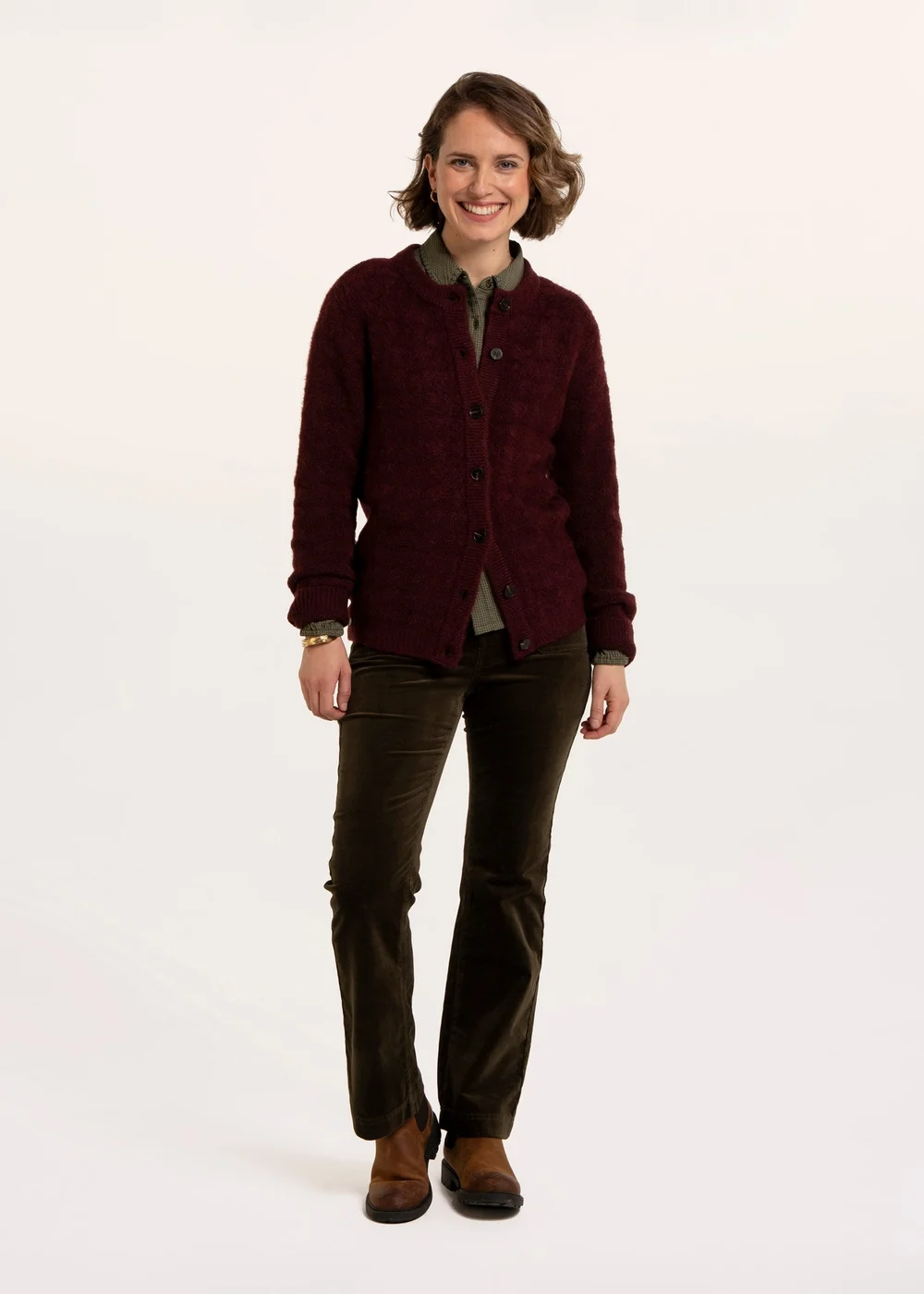 Brakeburn Burgundy Karla Chunky Fan Stitch Knitted Cardigan - 14 Image 1